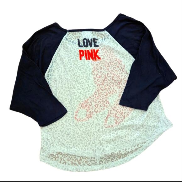 Victoria's Secret Pink Red Sox Leopard Burn Out Cotton 3/4 Sleeve Shirt - Picture 2 of 4